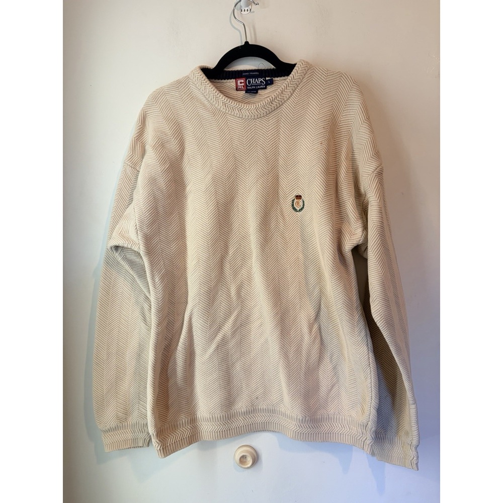 Vintage Chaps Ralph Lauren Ivory Chunky Knit Sweater Mens Large Hand Framed‎